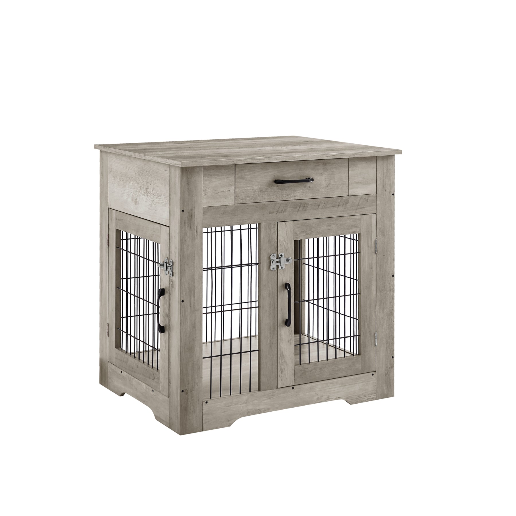 Furniture Style Dog Crate End Table with Drawer, Pet Kennels with Double Doors