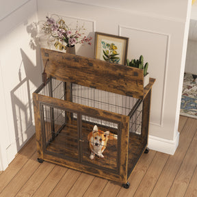 Furniture Dog Cage Crate with Double Doors on Casters