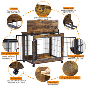 Furniture Dog Cage Crate with Double Doors on Casters