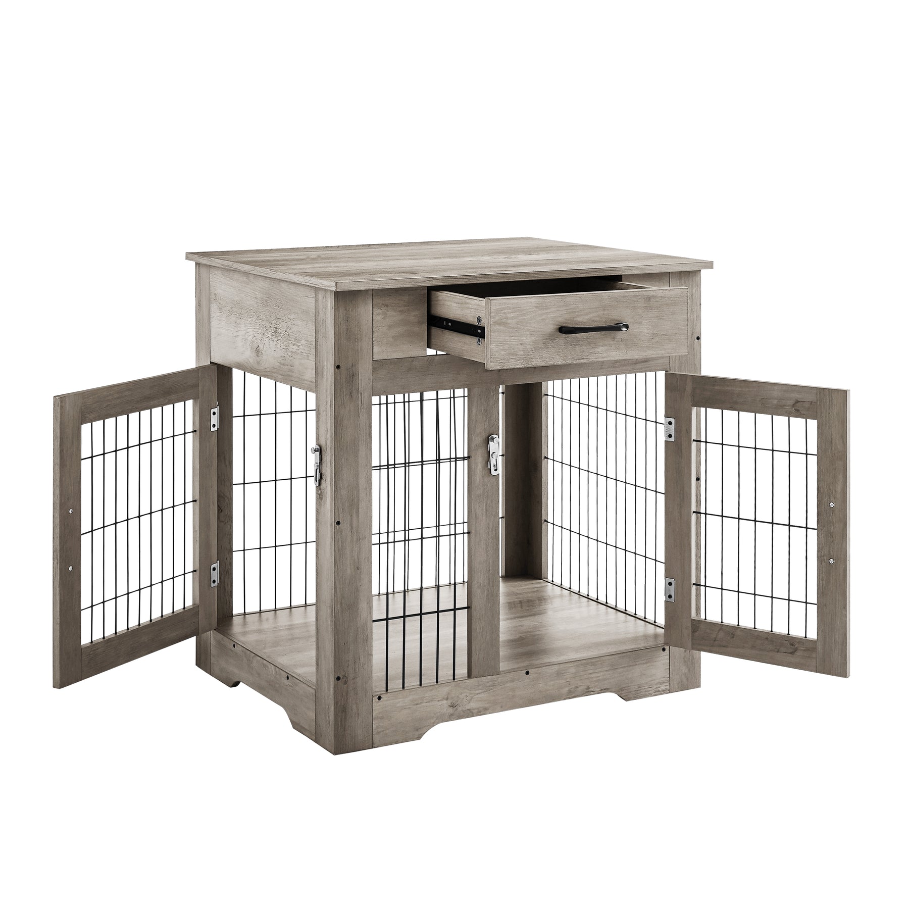 Furniture Style Dog Crate End Table with Drawer, Pet Kennels with Double Doors