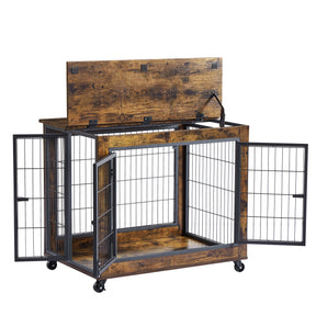 Furniture Dog Cage Crate with Double Doors on Casters