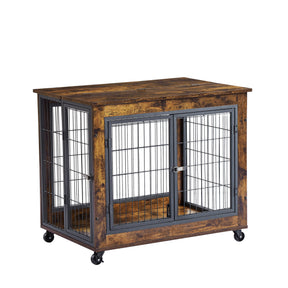 Furniture Dog Cage Crate with Double Doors on Casters