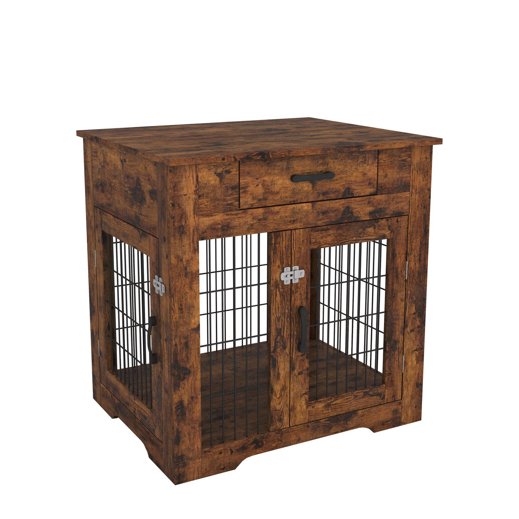 Furniture Style Dog Crate End Table with Drawer, Pet Kennels with Double Doors