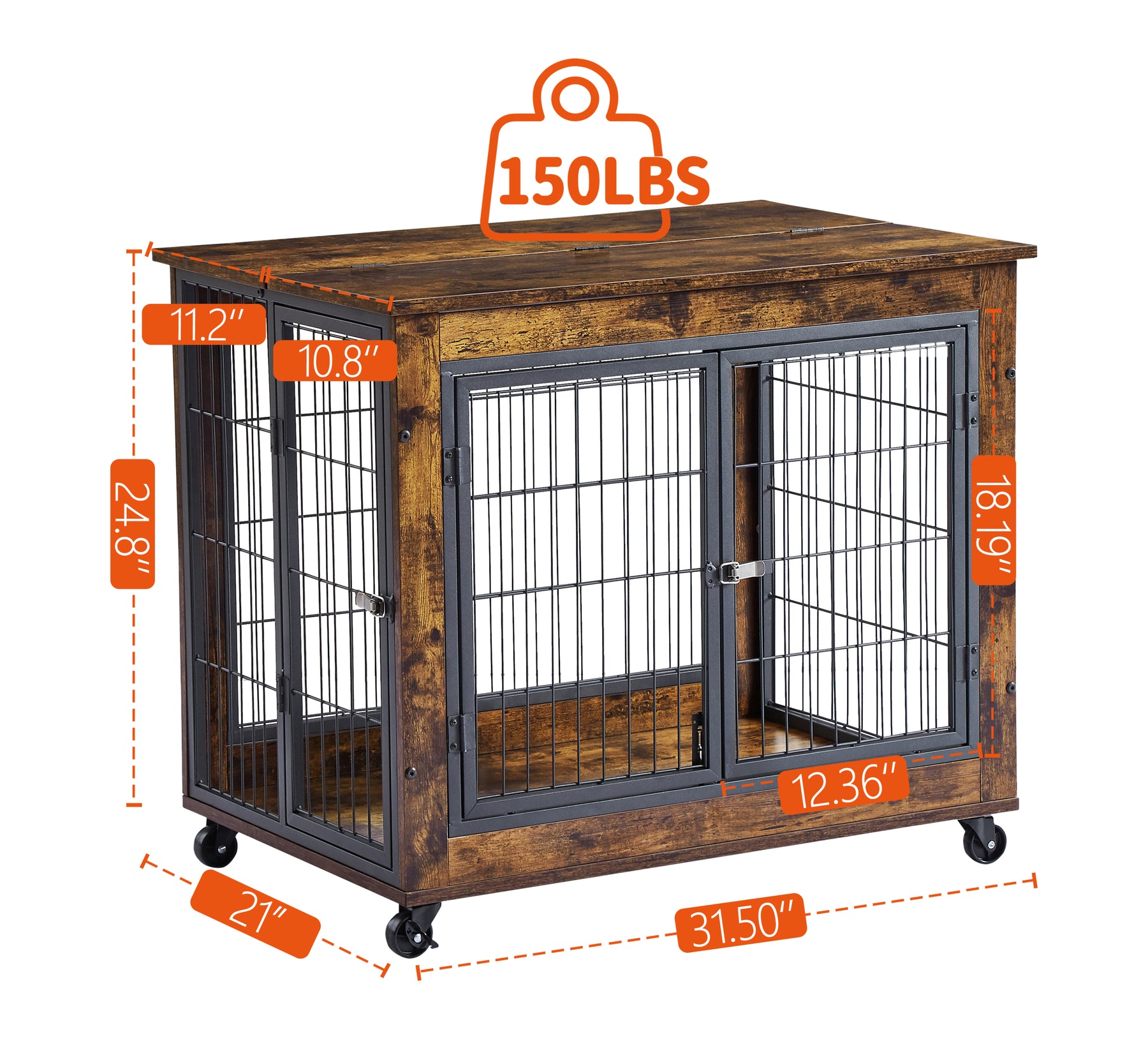 Furniture Dog Cage Crate with Double Doors on Casters