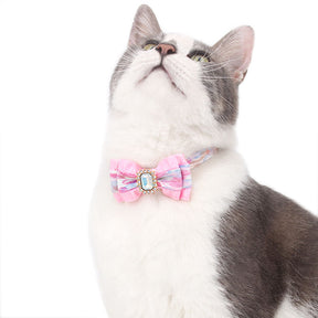 Tie-dye Cloth Rhinestone Cat Collar Bowtie