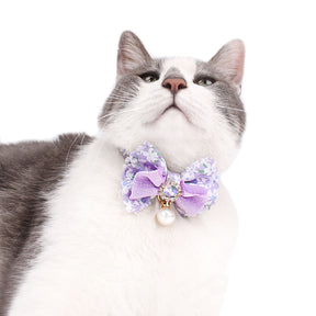 Orchid Flower Print With Pearl Cat Collar Bowtie