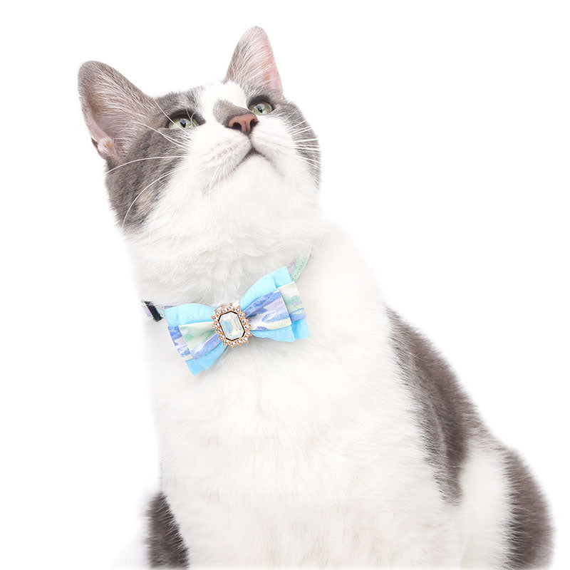 Tie-dye Cloth Rhinestone Cat Collar Bowtie