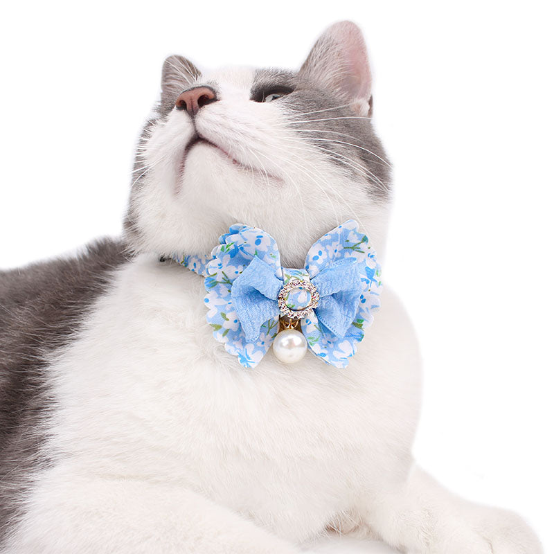 Orchid Flower Print With Pearl Cat Collar Bowtie