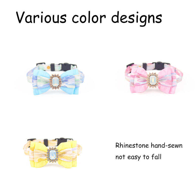 Tie-dye Cloth Rhinestone Cat Collar Bowtie