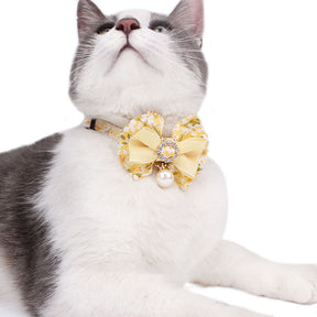 Orchid Flower Print With Pearl Cat Collar Bowtie