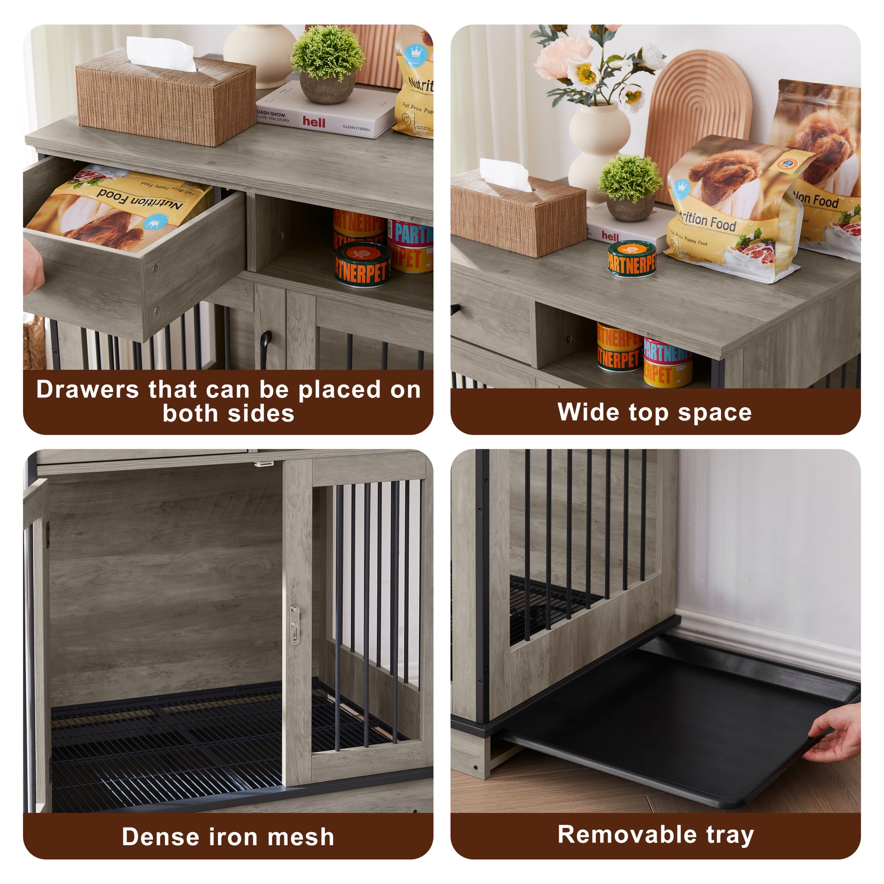 Furniture Dog crate, indoor pet crate end tables, decorative wooden kennels with removable trays