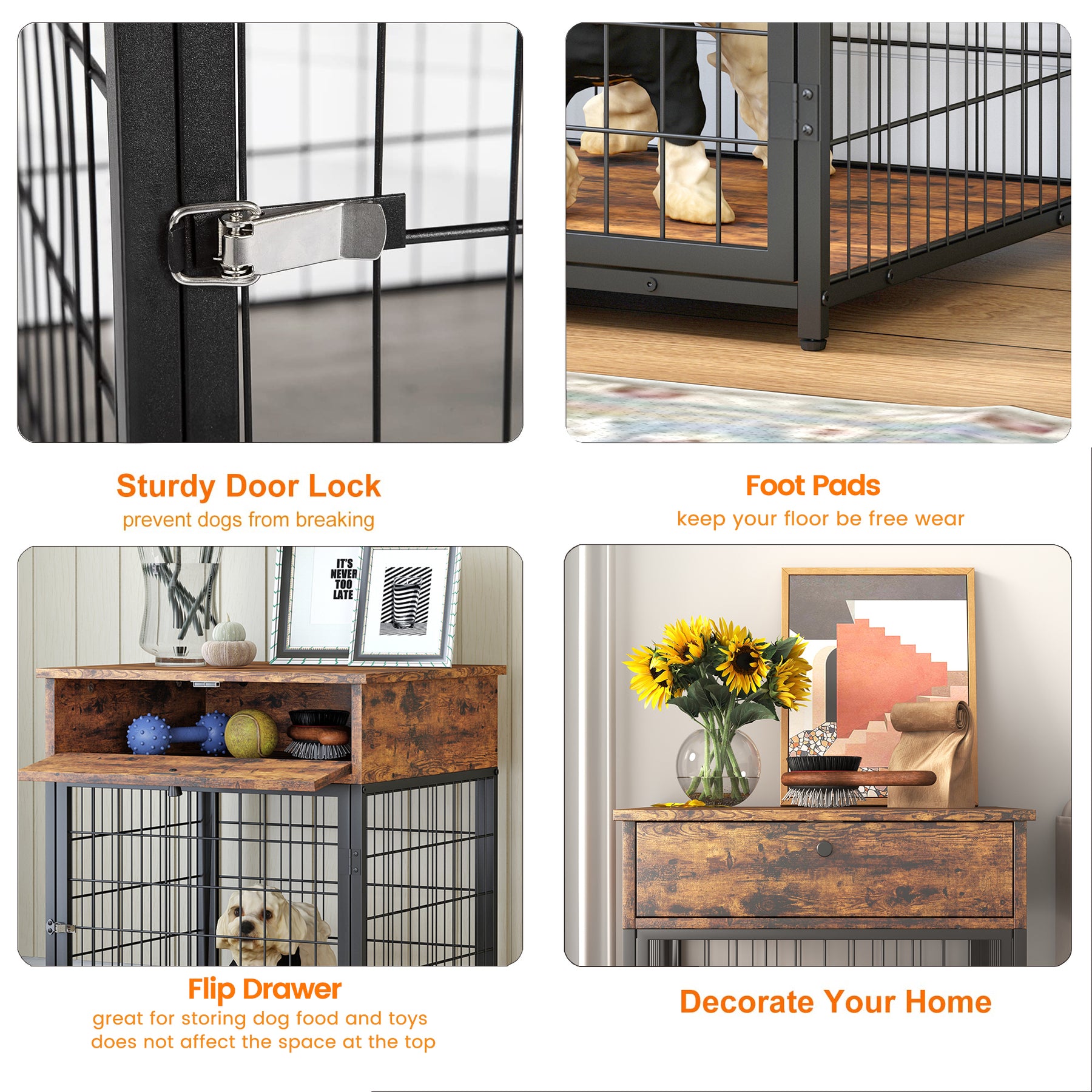 Furniture Style Wood Dog Crate End Table with Storage Console