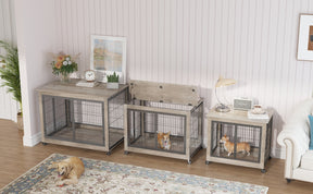 Furniture Style Dog Crate Side Table on Wheels with Double Doors and Lift Top