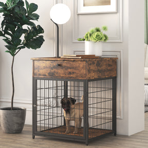 Furniture Style Wood Dog Crate End Table with Storage Console