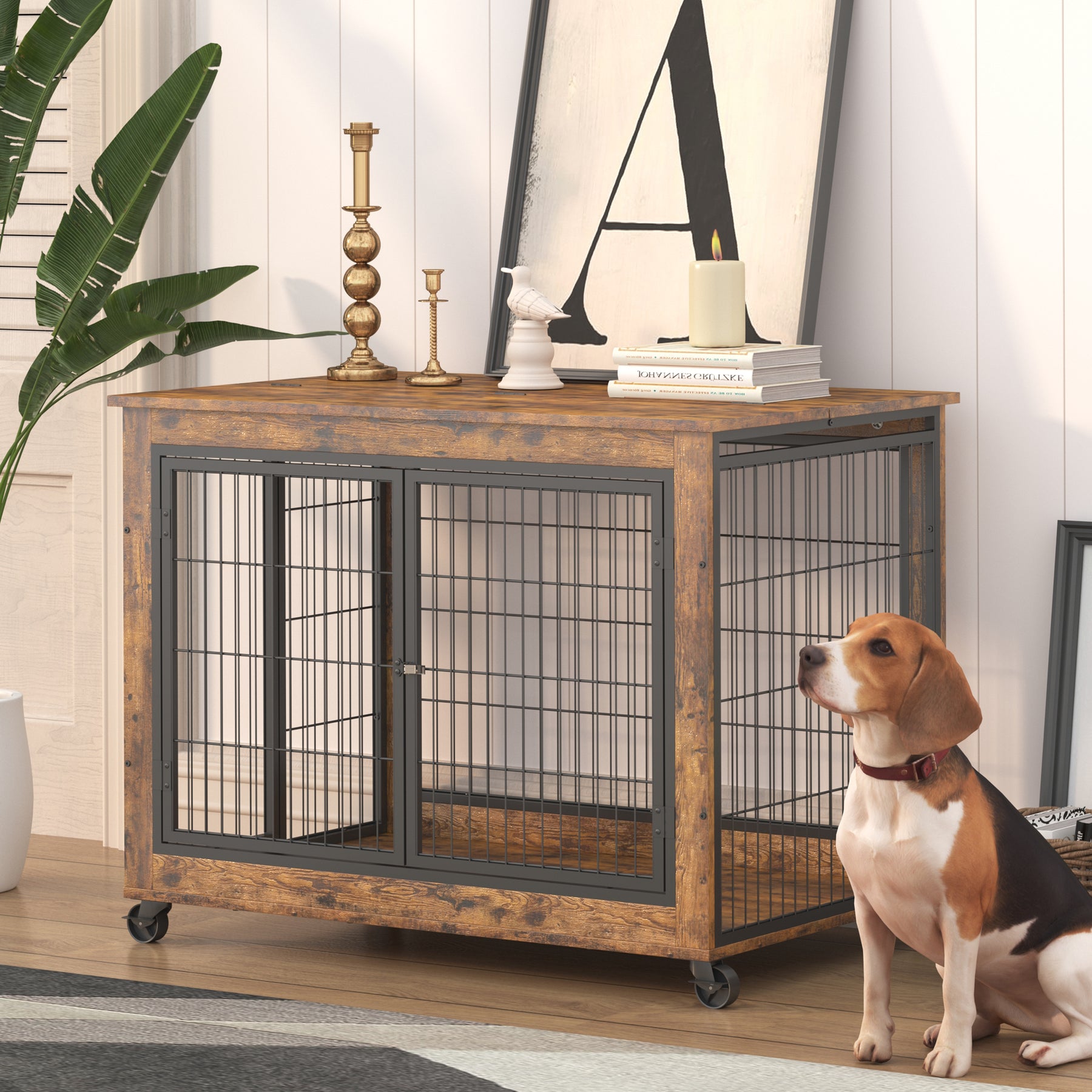 Furniture Dog Cage Crate with Double Doors