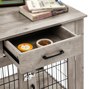 Furniture Style Dog Crate End Table with Drawer, Pet Kennels with Double Doors