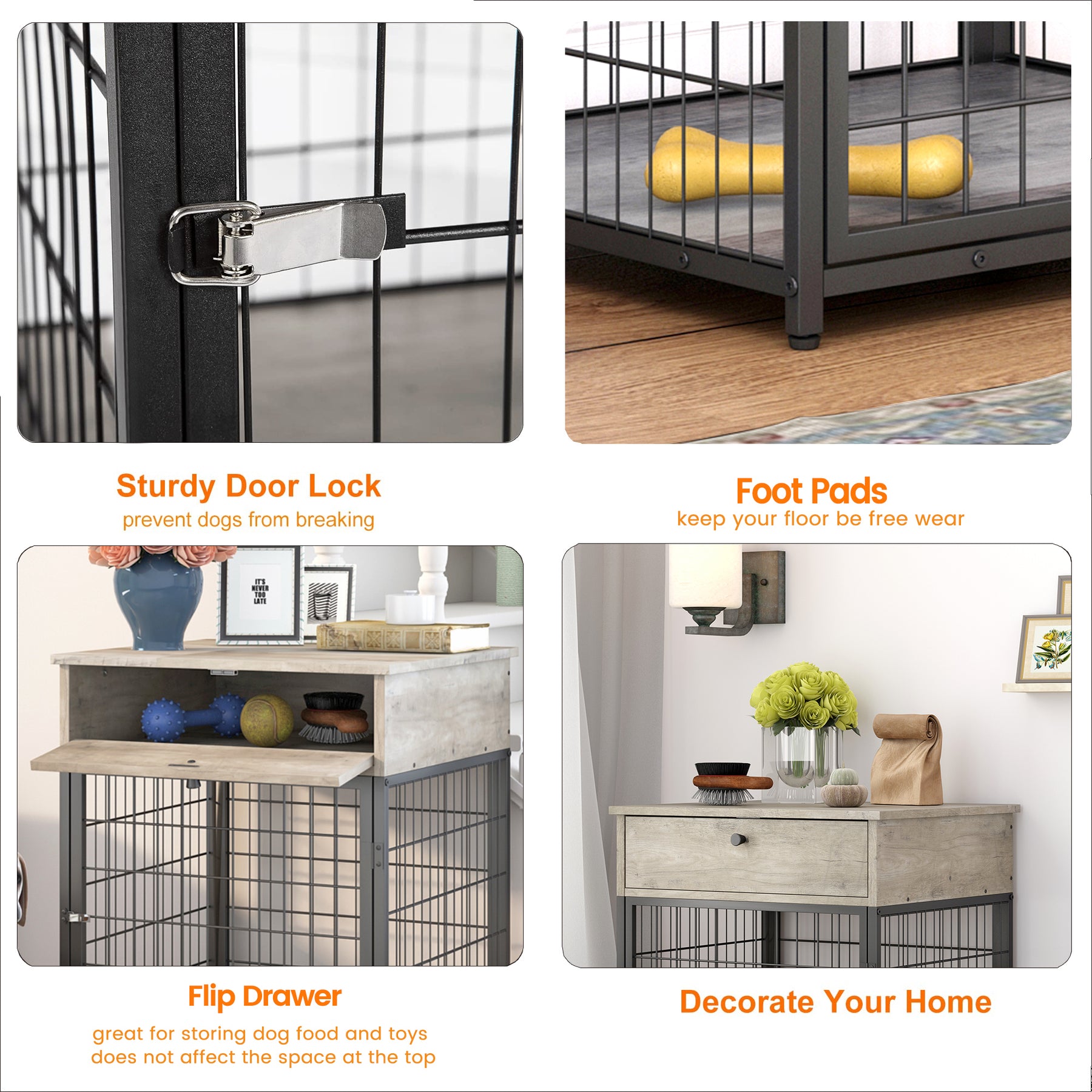 Furniture Style Wood Dog Crate End Table with Storage Console