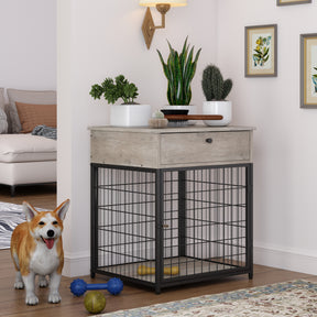 Furniture Style Wood Dog Crate End Table with Storage Console