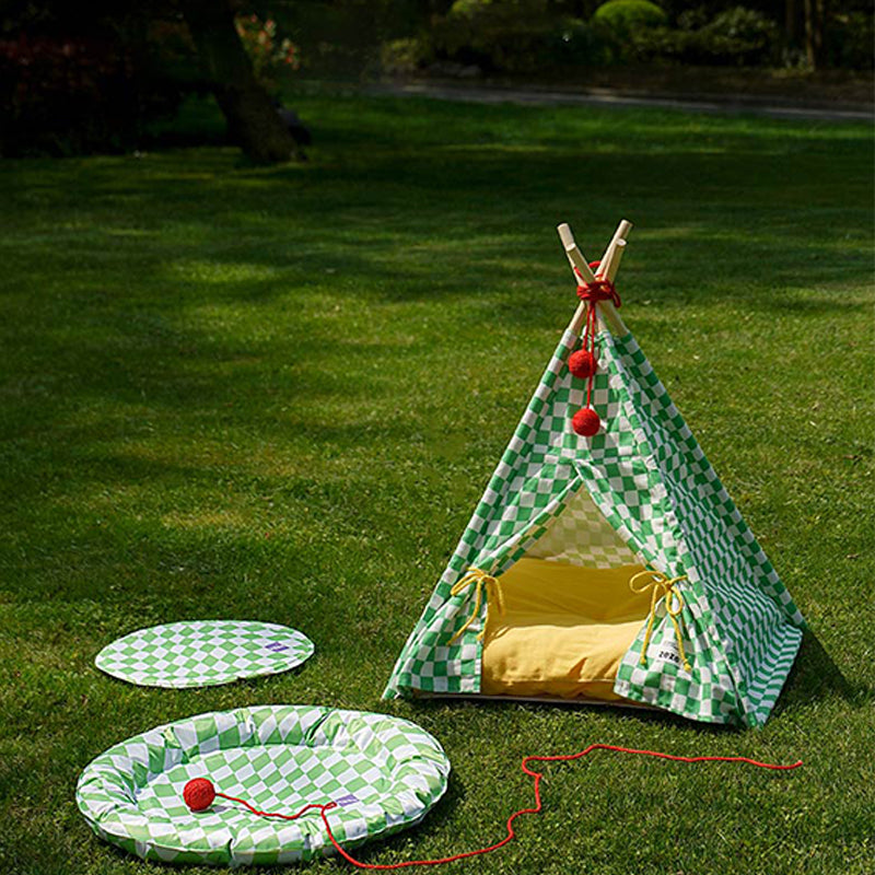 Green Lattice Cat Teepee Bed