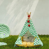 Green Lattice Cat Teepee Bed