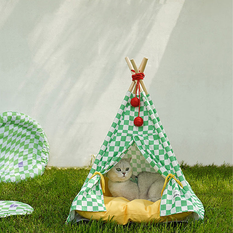 Green Lattice Cat Teepee Bed