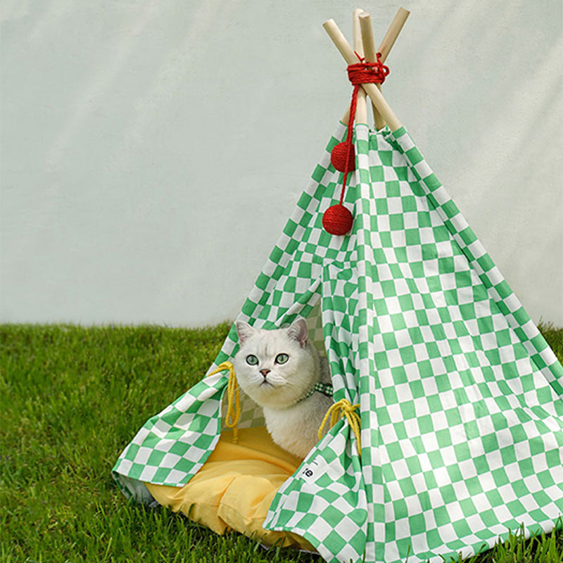 Green Lattice Cat Teepee Bed