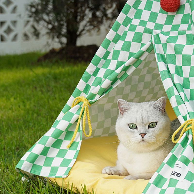 Green Lattice Cat Teepee Bed