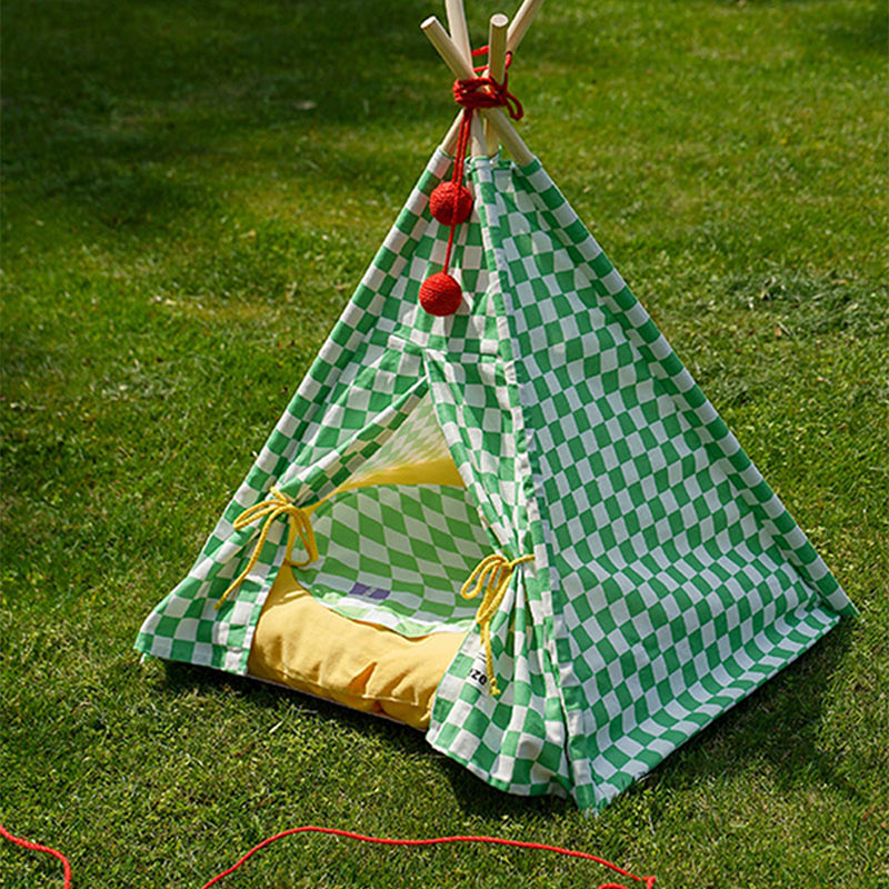 Green Lattice Cat Teepee Bed