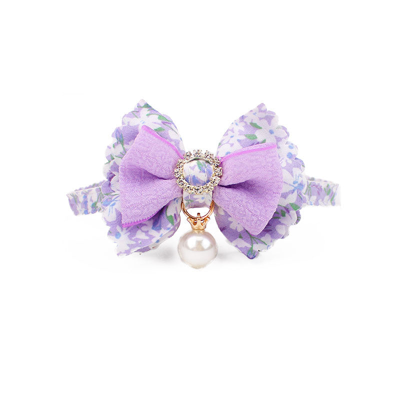 Orchid Flower Print With Pearl Cat Collar Bowtie