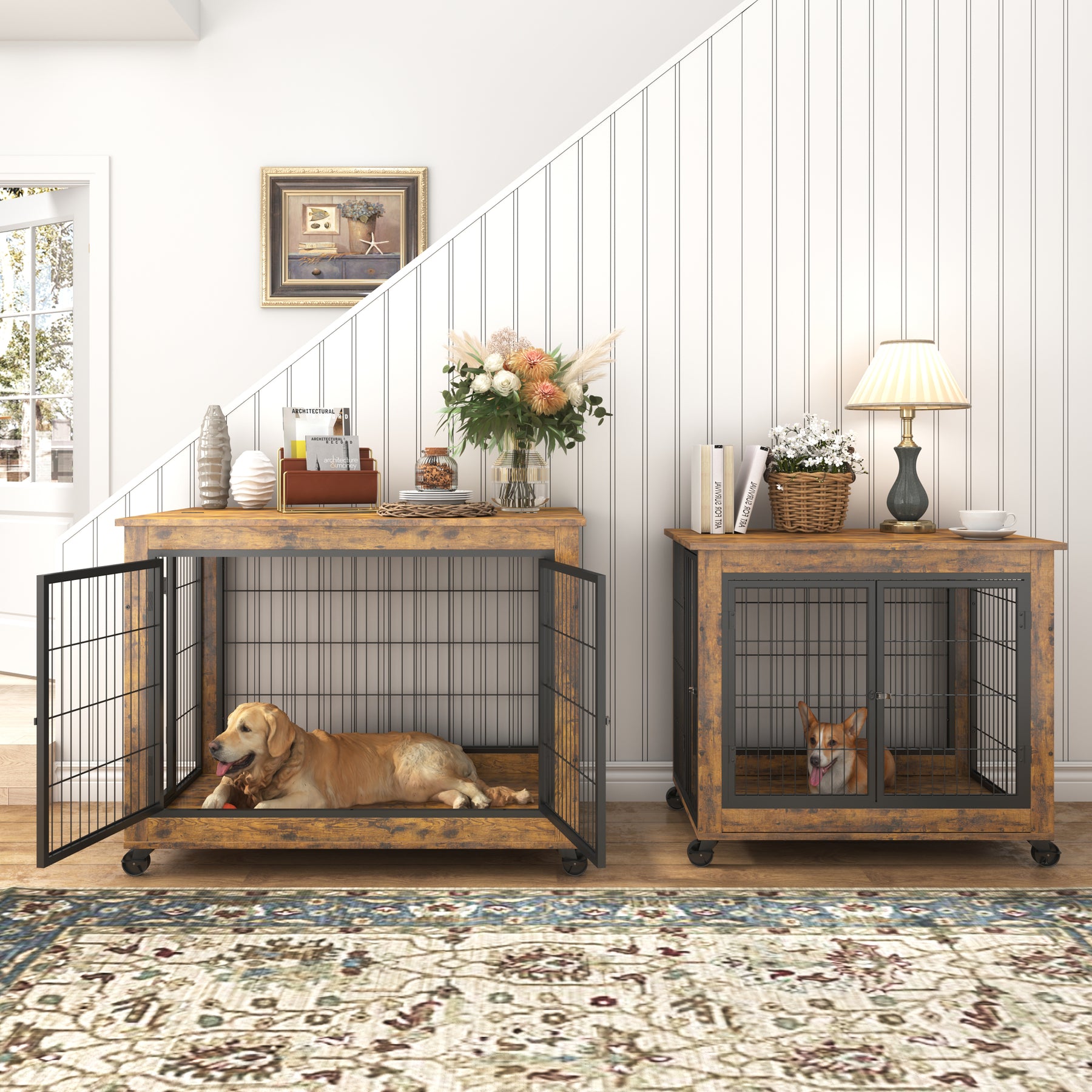 Furniture Dog Cage Crate with Double Doors